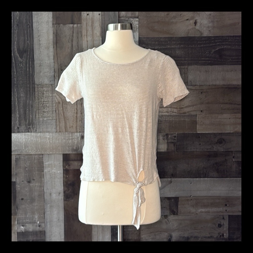 Tommy Bahama cream gold sparkly striped tie front top XSmall angelic linen